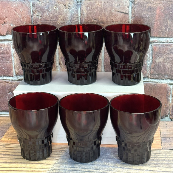 Vintage Anchor Hocking Royal Ruby Red Windsor Glass Tumblers Set of 6 Art‎ Deco - Picture 2 of 5